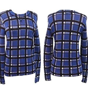 Marc Jacobs Blue & Black Plaid Print Crewcut Sweater | Grunge Academia Boho | XS